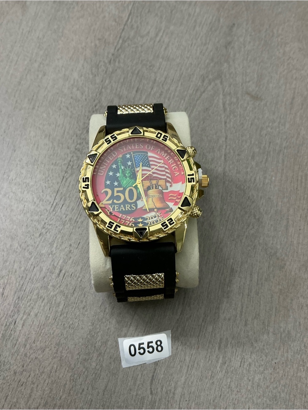 250 Years Commemorative Gold-Tone Watch with Black Strap